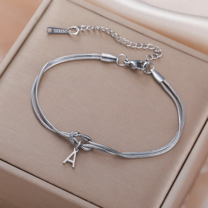 Bracelet Initiale Femme Nœud Acier Inoxydable