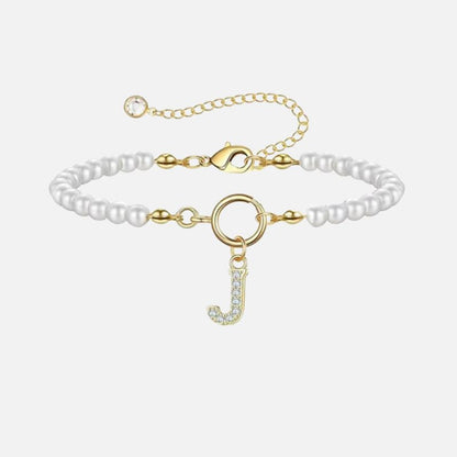 Bracelet Initiale Femme Perles Blanches