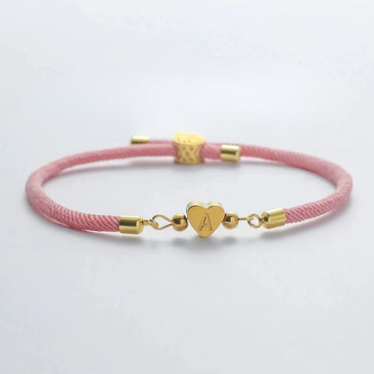Bracelet Initiale Femme Réglable et Cœur