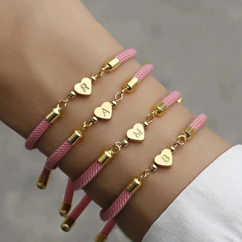 Bracelet Initiale Femme Réglable et Cœur