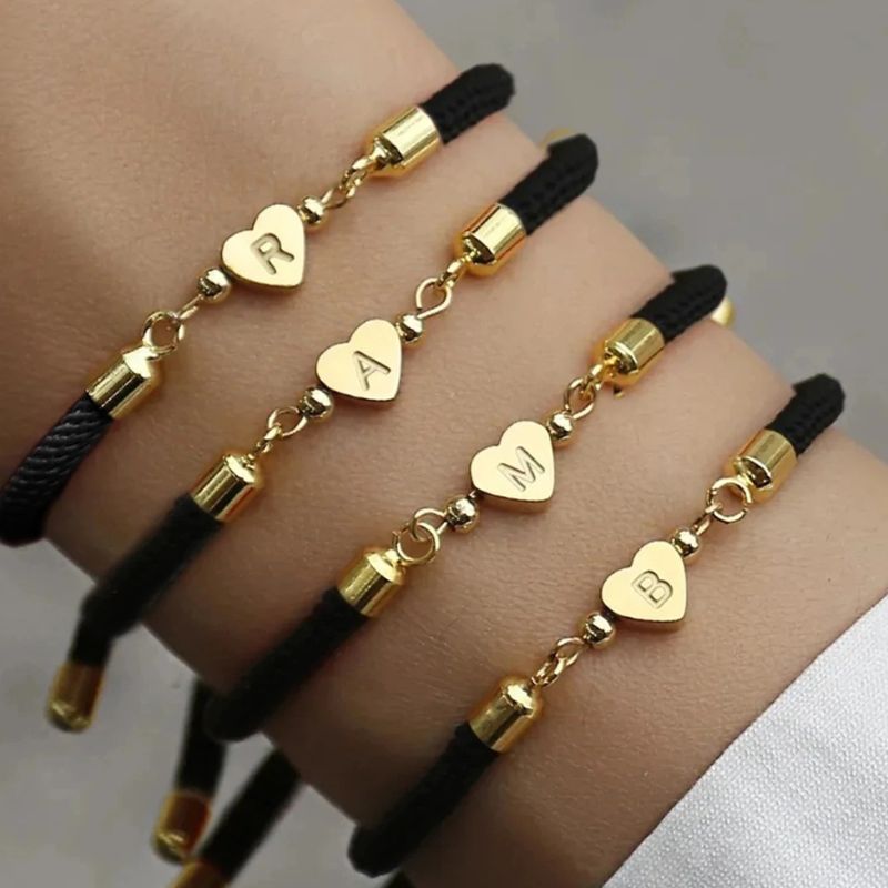 Bracelet Initiale Femme Réglable et Cœur