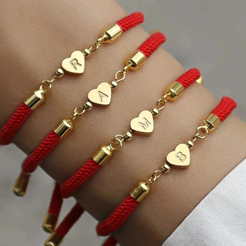 Bracelet Initiale Femme Réglable et Cœur