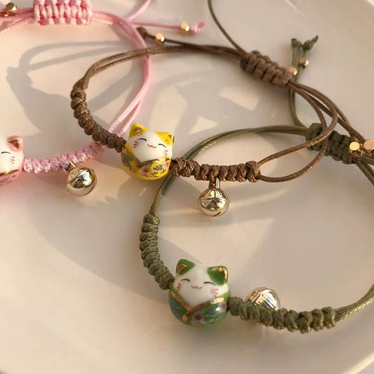 Bracelet Japonais Maneki Neko Tressé