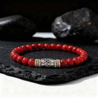 Bracelet Jaspe Rouge Perle Centrale Ciselée