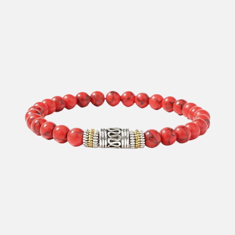 Bracelet Jaspe Rouge Perle Centrale Ciselée