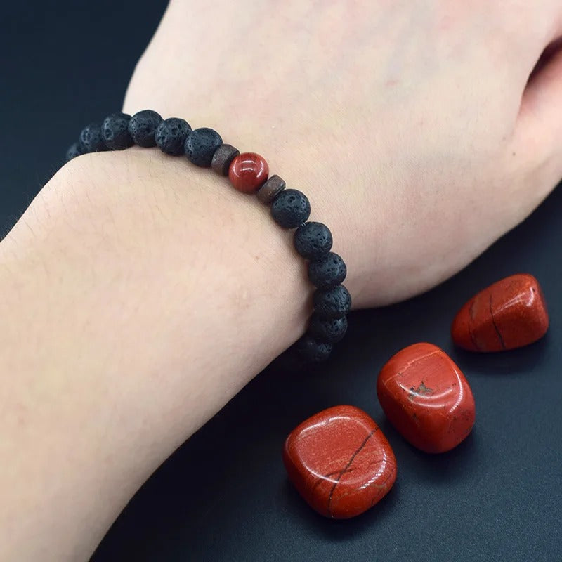 Bracelet Jaspe Rouge et Perles de Lave
