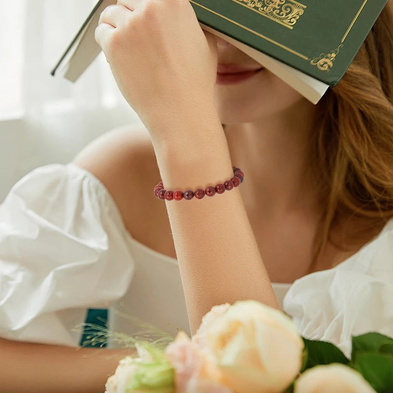 Bracelet Jaspe Rouge Perles Profondes Rondes