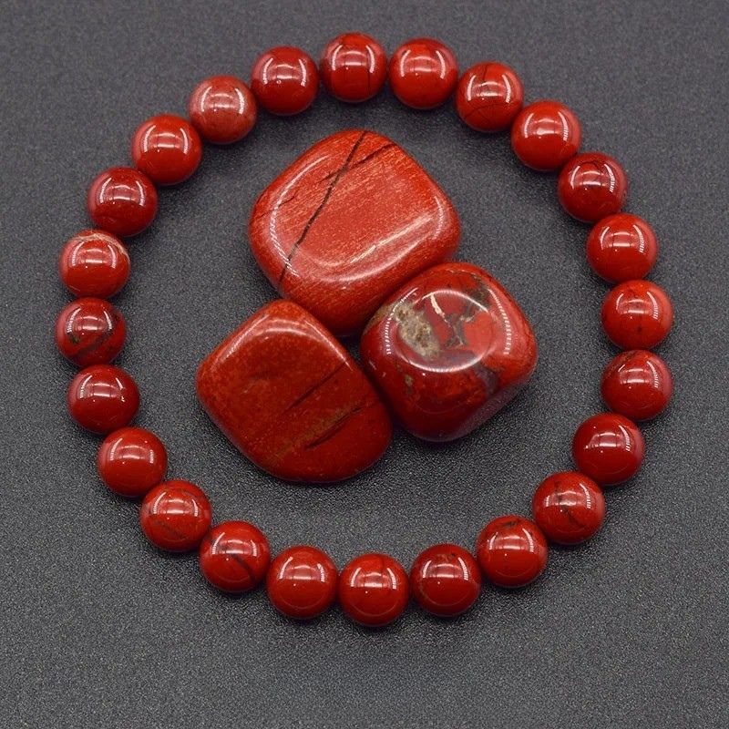 Bracelet Jaspe Rouge Perles Profondes Rondes