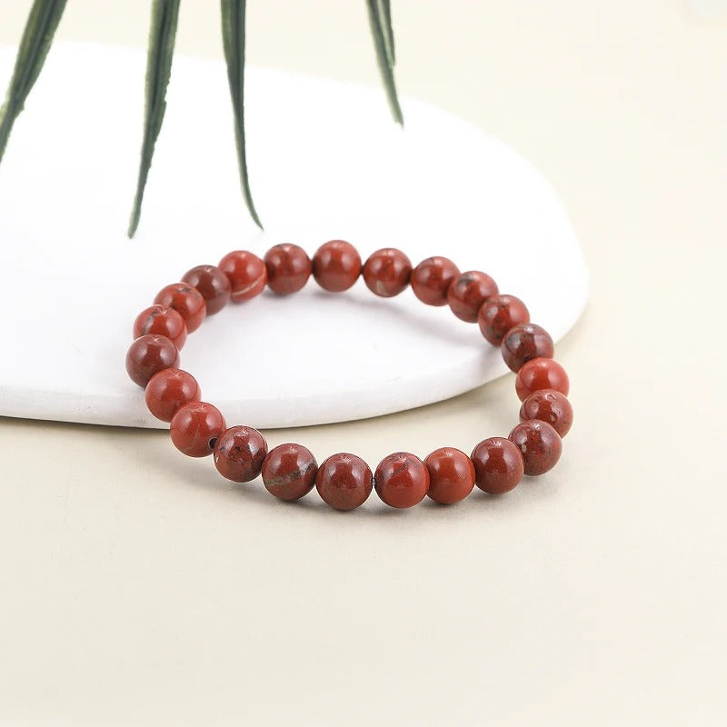 Bracelet Jaspe Rouge Perles Profondes Rondes