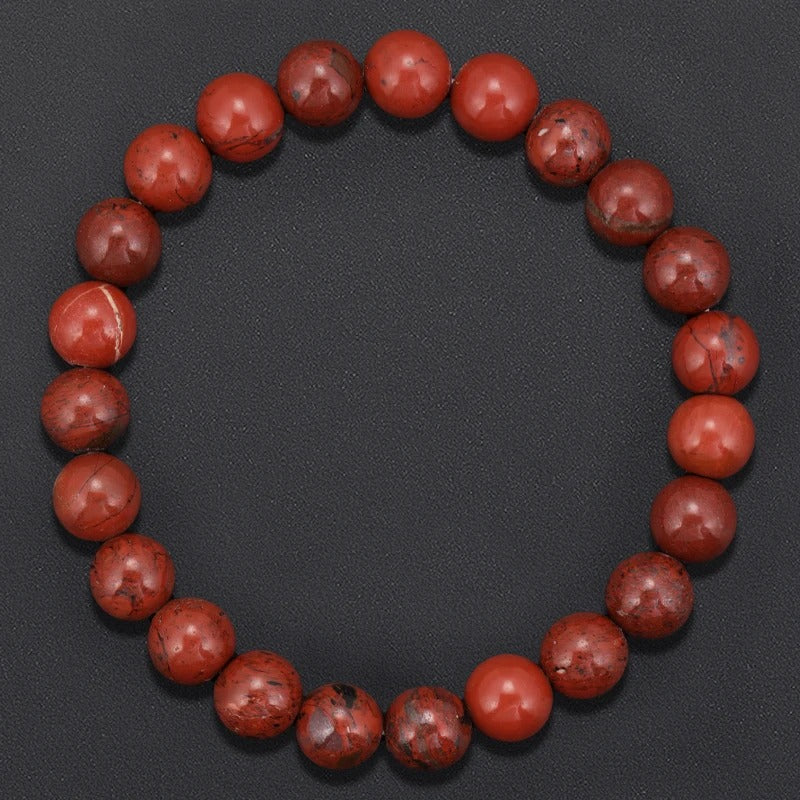 Bracelet Jaspe Rouge Perles Profondes Rondes