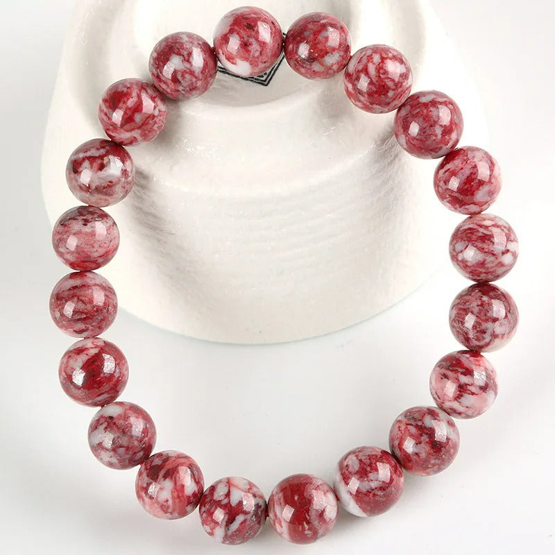 Bracelet Jaspe Rouge Perles Rondes Marbrées