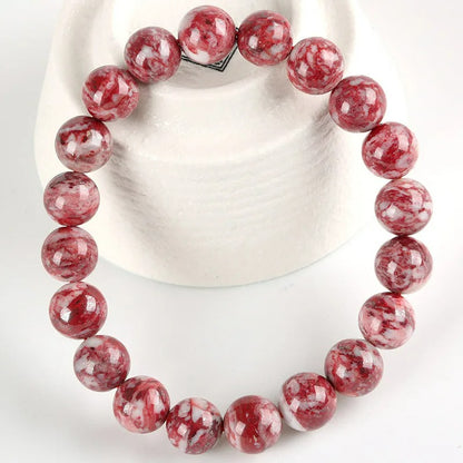 Bracelet Jaspe Rouge Perles Rondes Marbrées