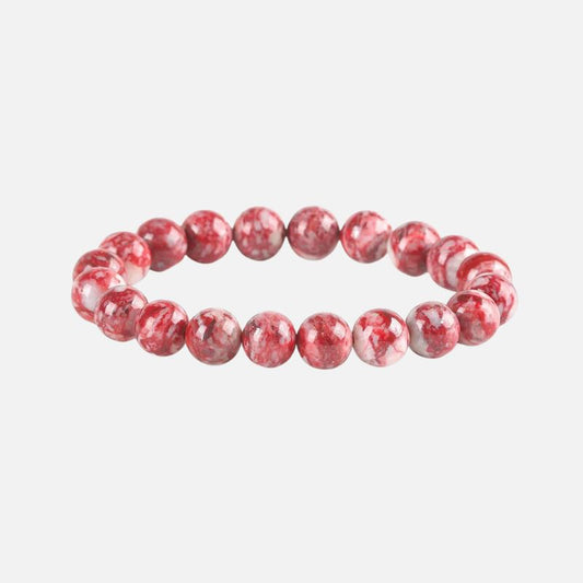 Bracelet Jaspe Rouge Perles Rondes Marbrées