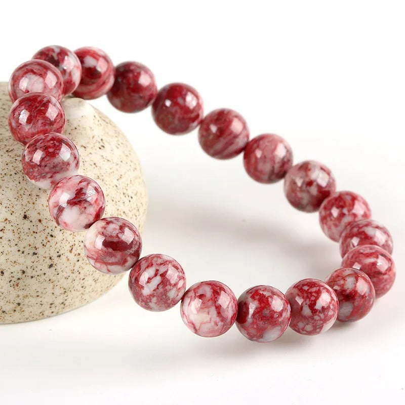 Bracelet Jaspe Rouge Perles Rondes Marbrées