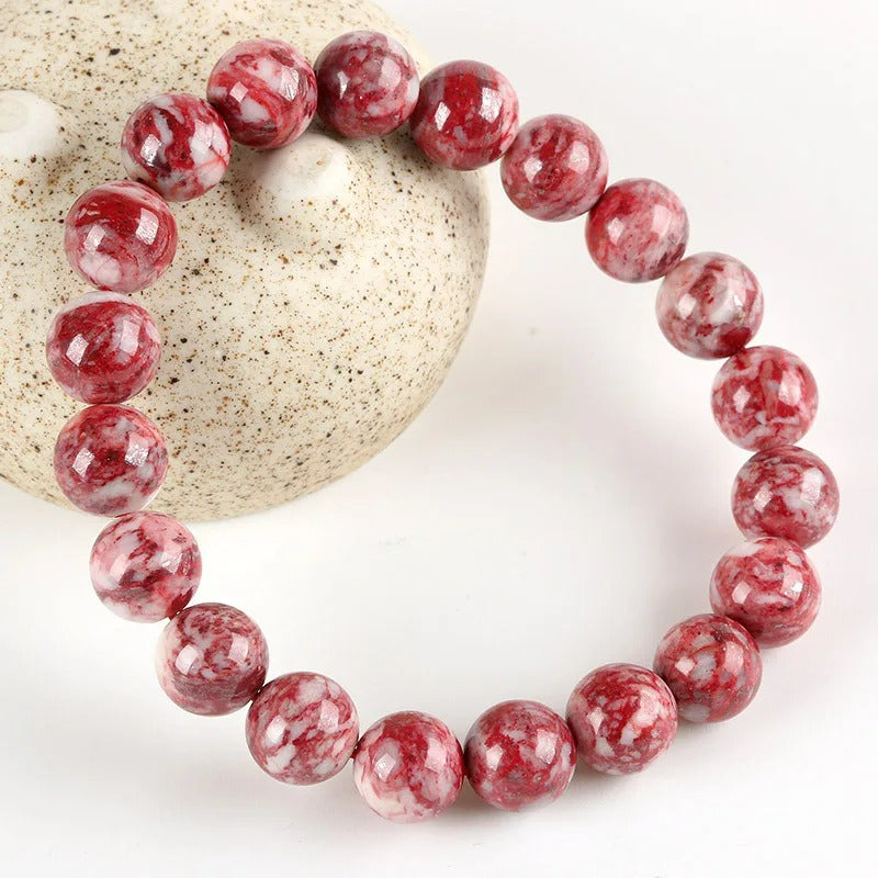 Bracelet Jaspe Rouge Perles Rondes Marbrées