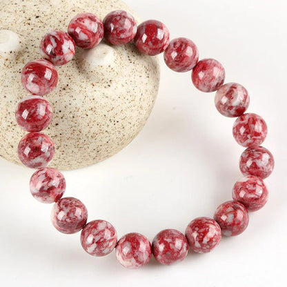 Bracelet Jaspe Rouge Perles Rondes Marbrées