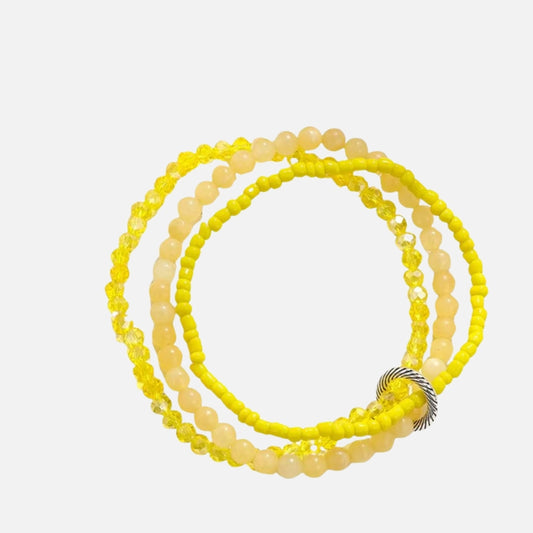 Bracelet Jaune Triple à Perles