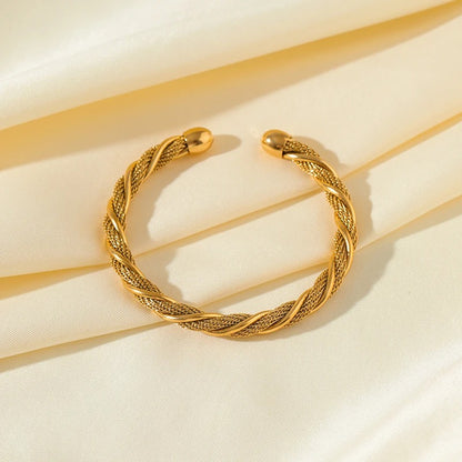 Bracelet Jonc Femme Acier Inoxydable Tressé Doré