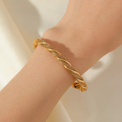 Bracelet Jonc Femme Acier Inoxydable Tressé Doré