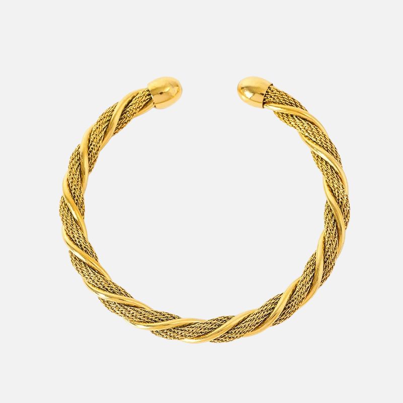 Bracelet Jonc Femme Acier Inoxydable Tressé Doré