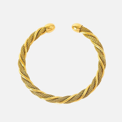 Bracelet Jonc Femme Acier Inoxydable Tressé Doré