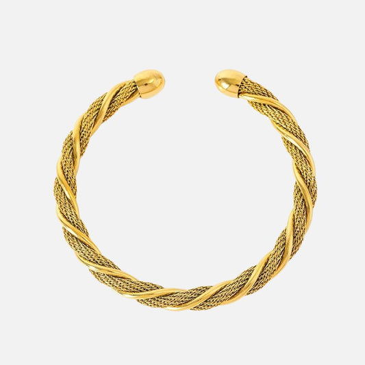 Bracelet Jonc Femme Acier Inoxydable Tressé Doré
