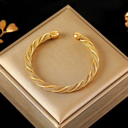 Bracelet Jonc Femme Acier Inoxydable Tressé Doré