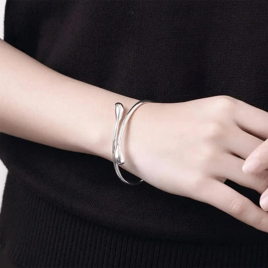 Bracelet Jonc Femme Argenté Effet Gouttelettes