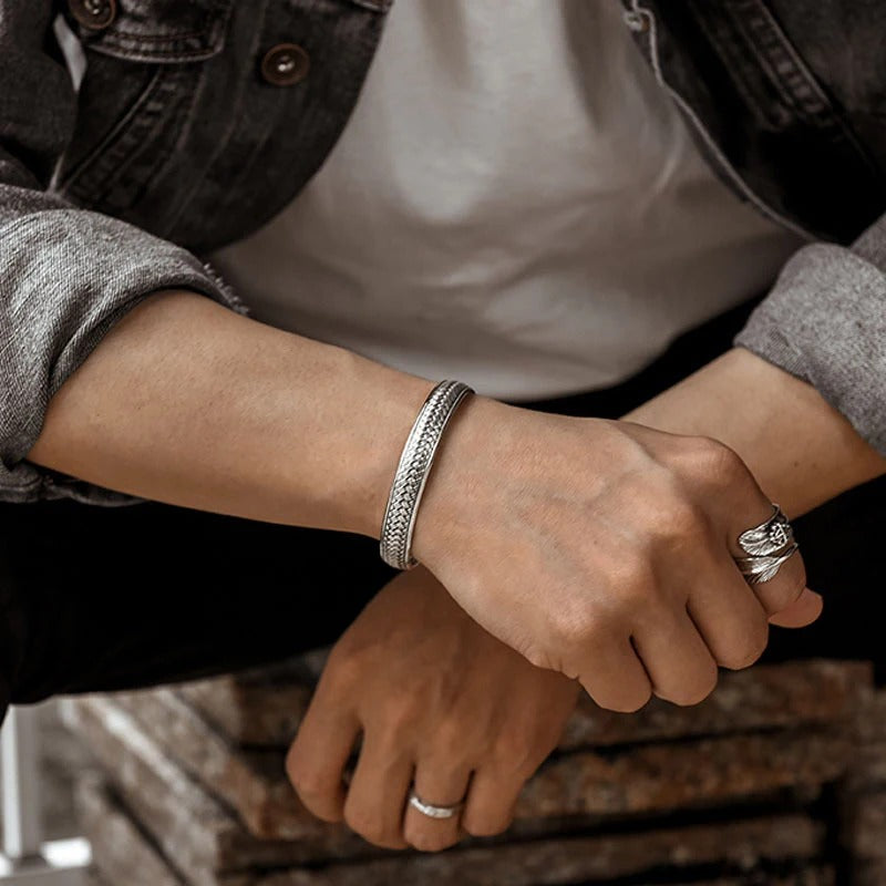 Bracelet Jonc Homme Argenté Gravures Internes