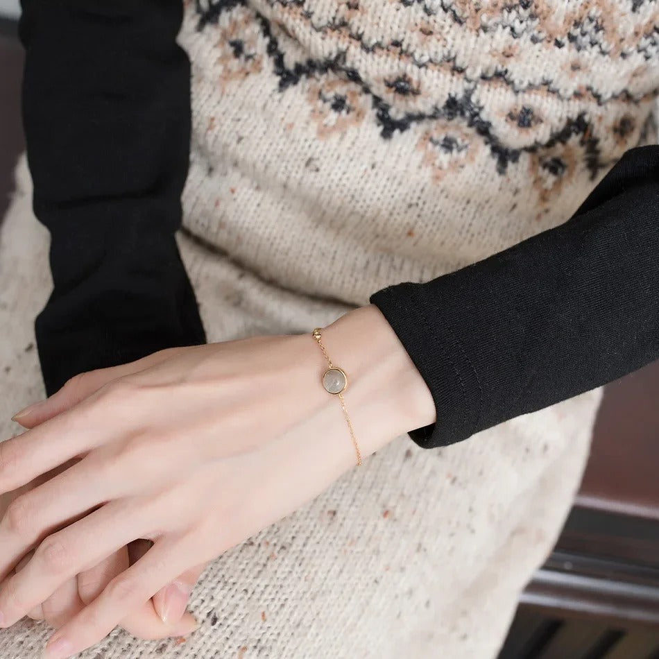 Bracelet Labradorite Femme Minérale Et Dorée