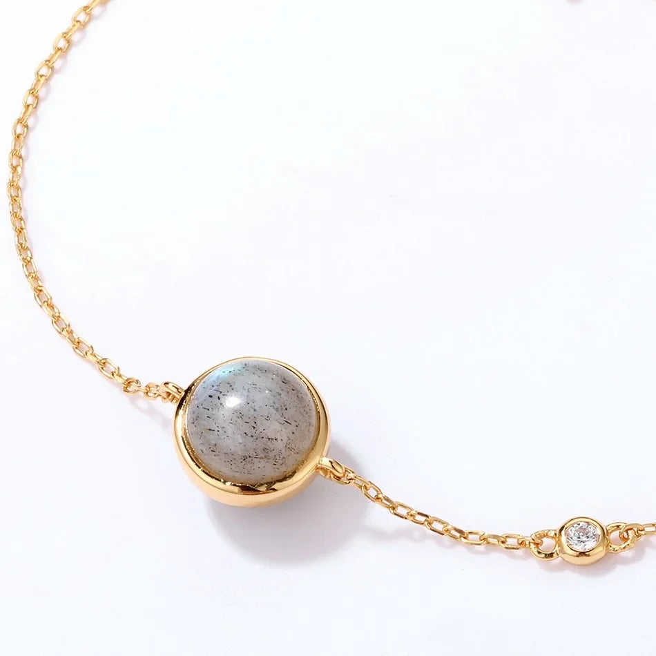 Bracelet Labradorite Femme Minérale Et Dorée