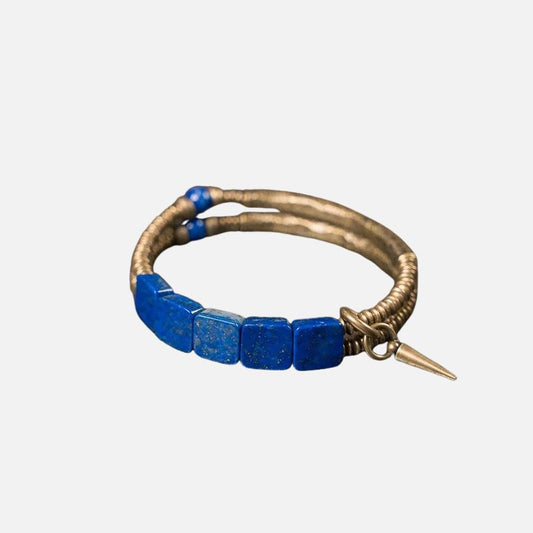 Bracelet Lapis Lazuli Femme Cubes Laiton Martelé