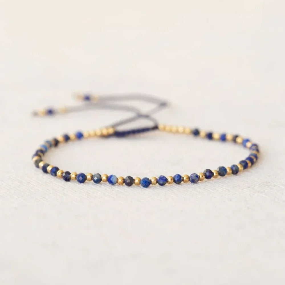 Bracelet Lapis Lazuli Fin Femme Et Perles Dorées