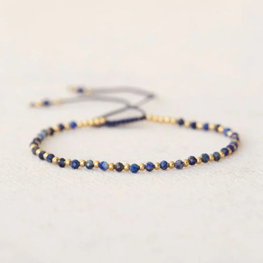 Bracelet Lapis Lazuli Fin Femme Et Perles Dorées