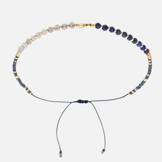 Bracelet Lapis Lazuli Fin Femme Et Perles Dorées