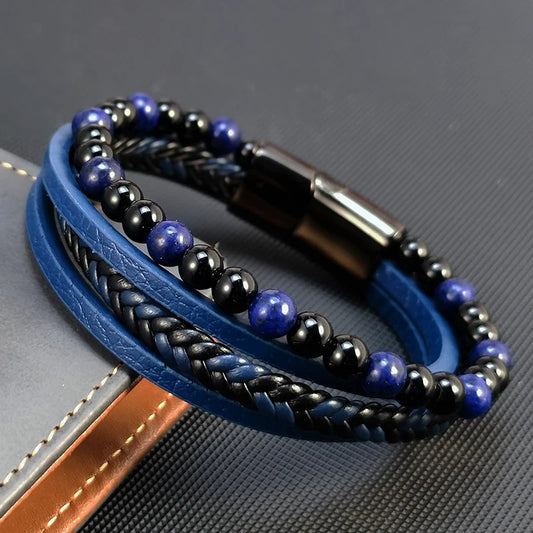 Bracelet Lapis Lazuli Homme Fermoir Métal
