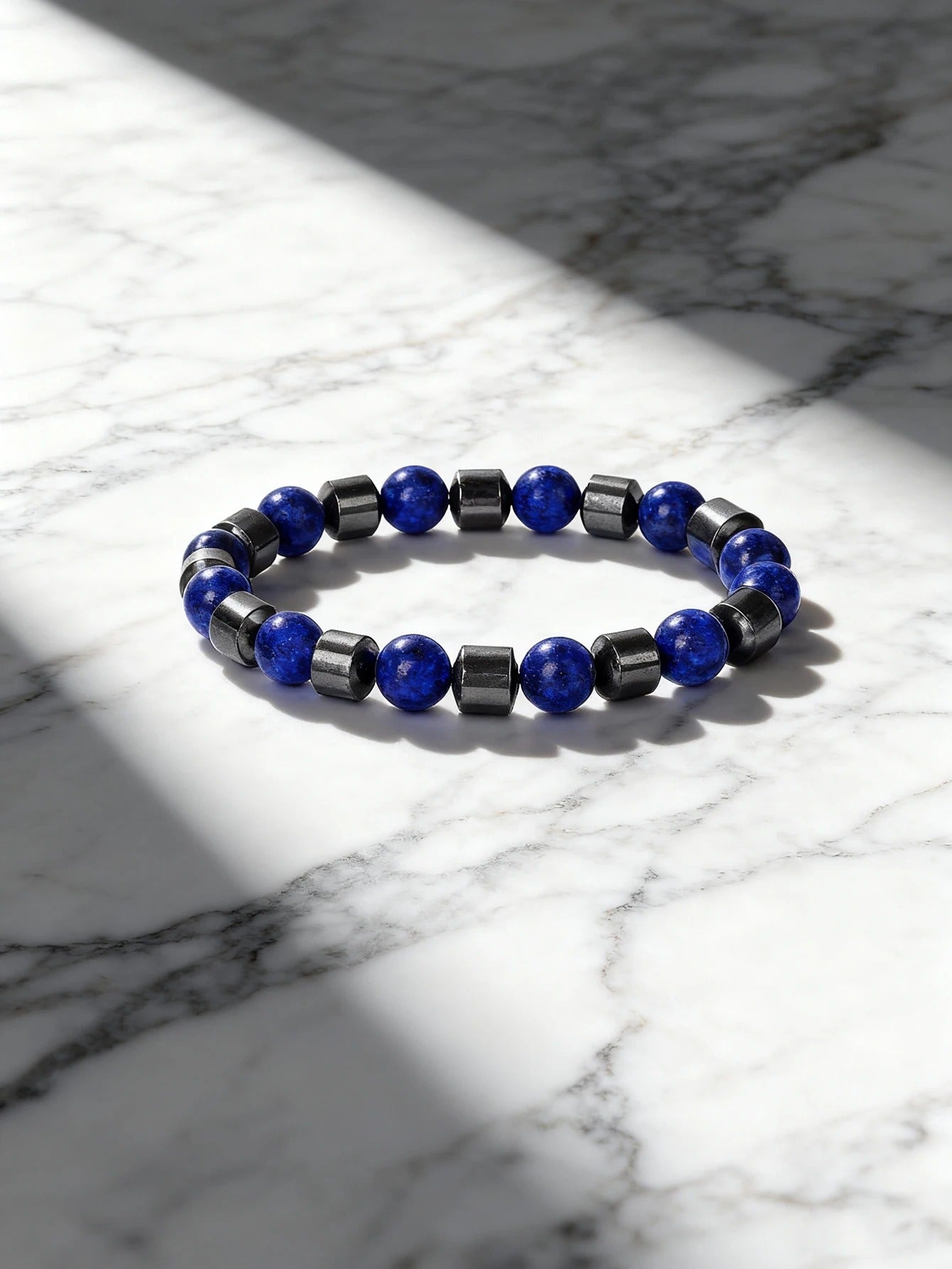 Bracelet Lapis Lazuli Homme Et Hématite Noire