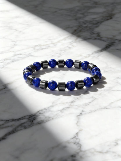 Bracelet Lapis Lazuli Homme Et Hématite Noire