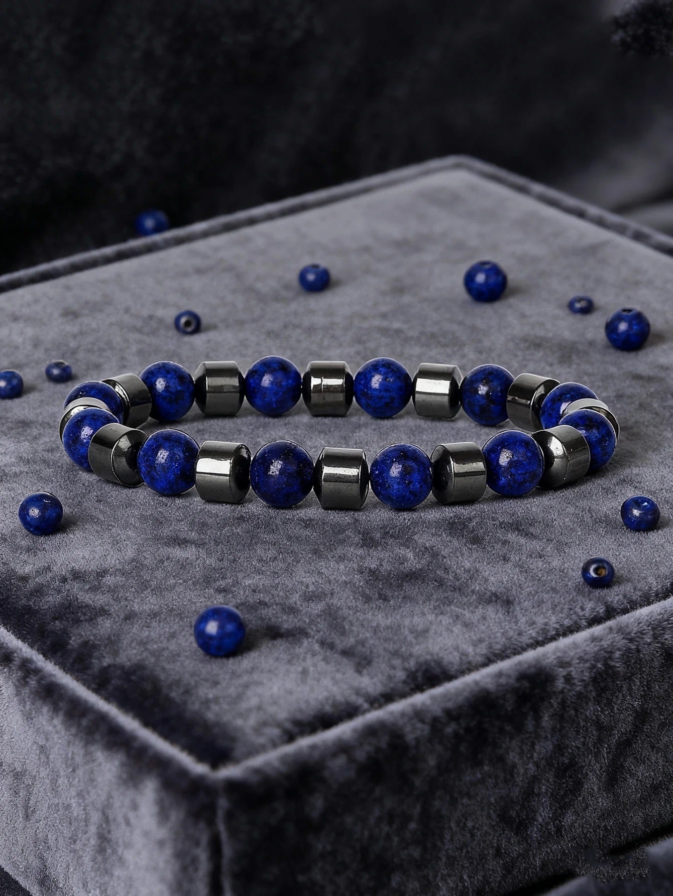 Bracelet Lapis Lazuli Homme Et Hématite Noire
