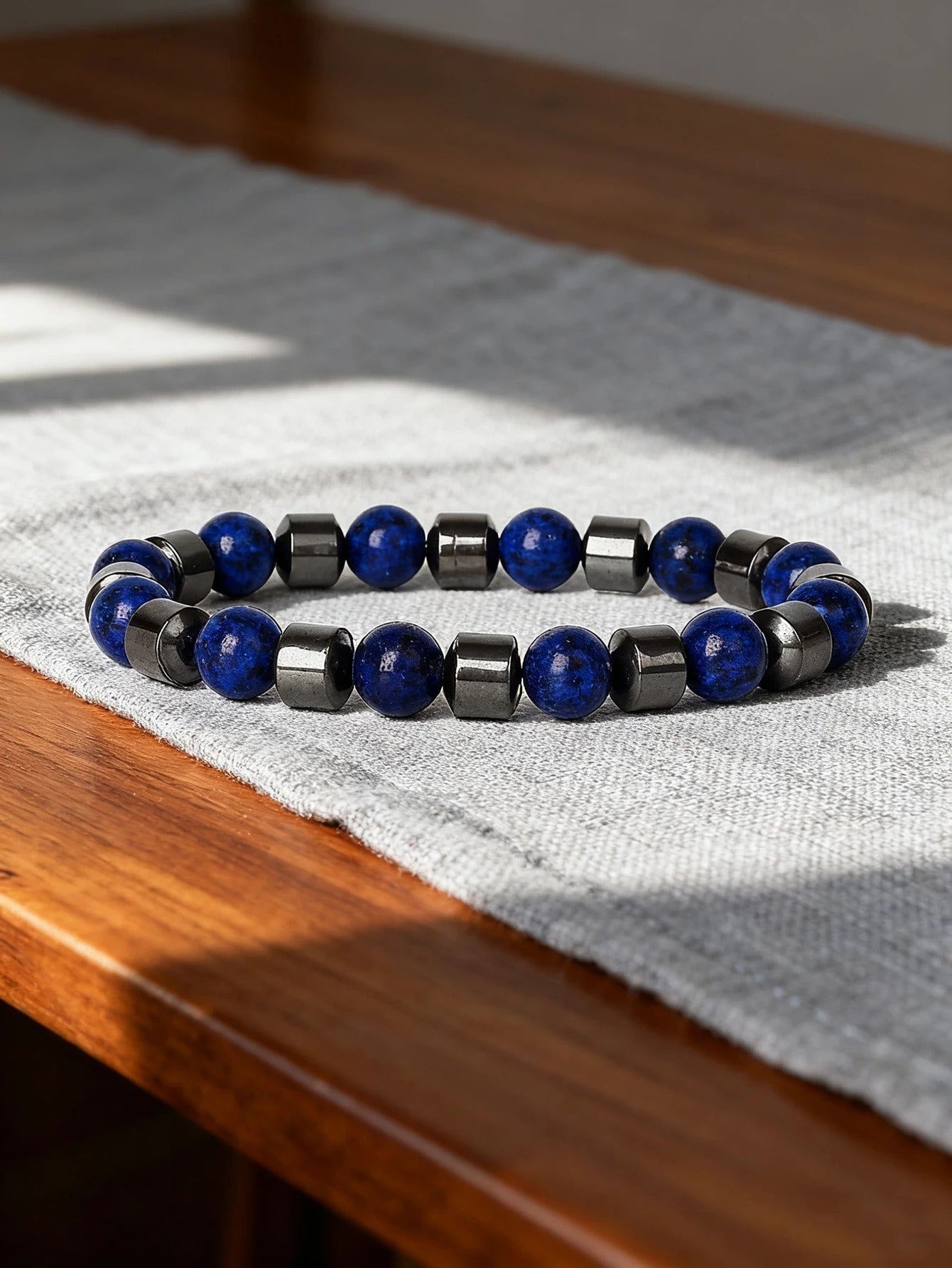 Bracelet Lapis Lazuli Homme Et Hématite Noire