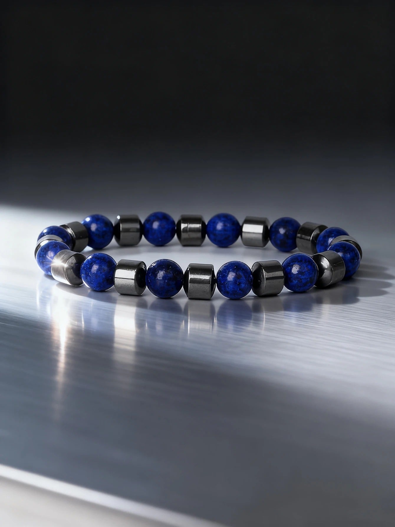 Bracelet Lapis Lazuli Homme Et Hématite Noire