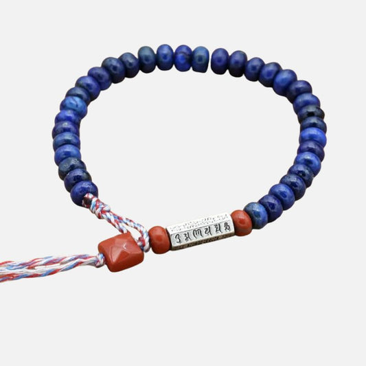 Bracelet Lapis Lazuli Homme Avec Jaspe Rouge Et Gravure