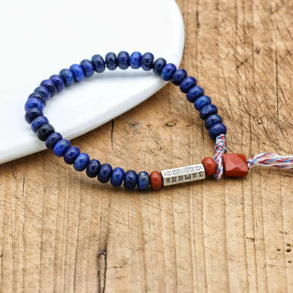 Bracelet Lapis Lazuli Homme Avec Jaspe Rouge Et Gravure