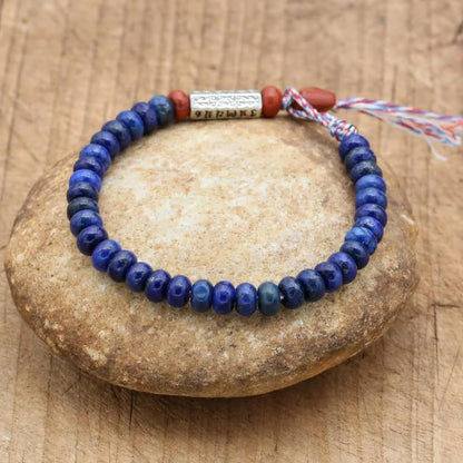 Bracelet Lapis Lazuli Homme Avec Jaspe Rouge Et Gravure