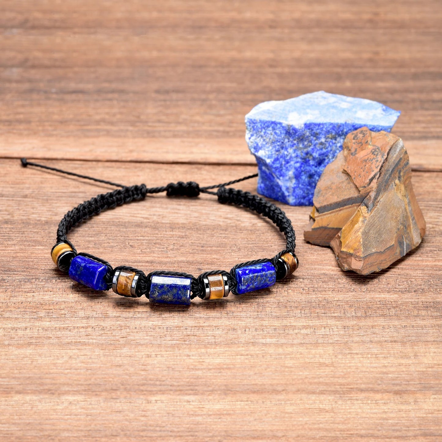 Bracelet Lapis Lazuli Homme Œil de Tigre Cordon