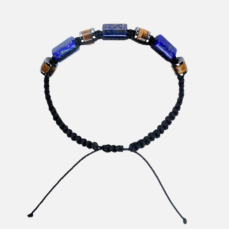 Bracelet Lapis Lazuli Homme Œil de Tigre Cordon