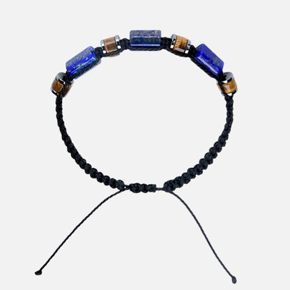 Bracelet Lapis Lazuli Homme Œil de Tigre Cordon