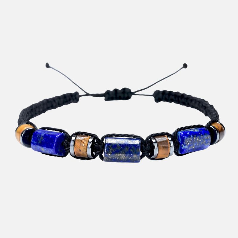 Bracelet Lapis Lazuli Homme Œil de Tigre Cordon