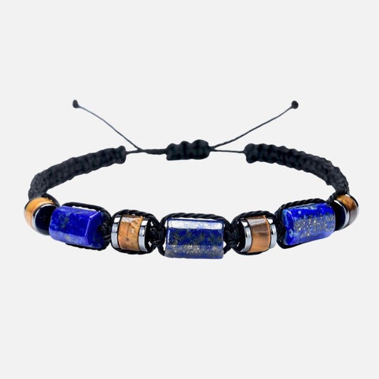 Bracelet Lapis Lazuli Homme Œil de Tigre Cordon
