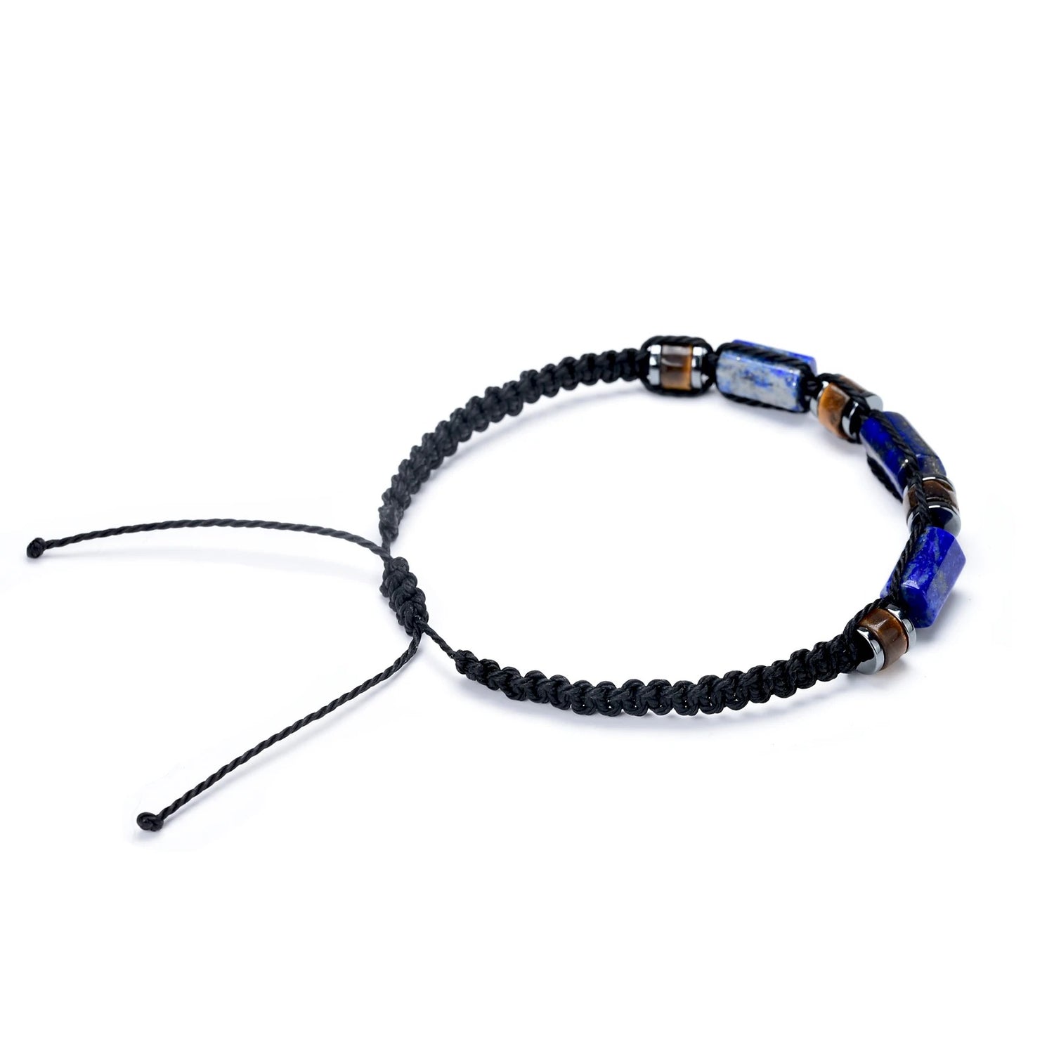 Bracelet Lapis Lazuli Homme Œil de Tigre Cordon